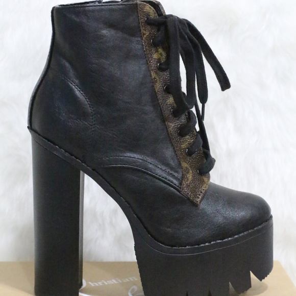 Qupid Shoes - Qupid Boots with Louis Vuitton Embellishment
